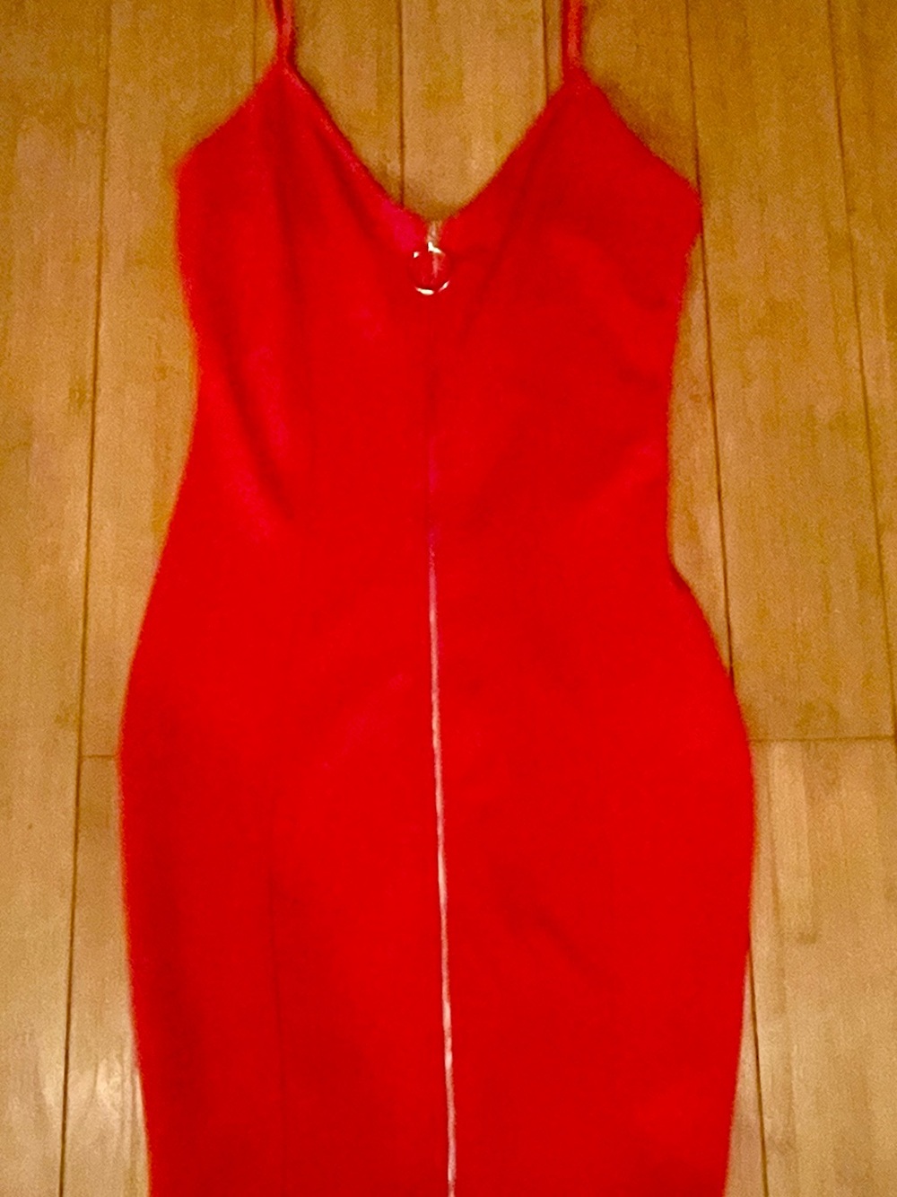 Windsor Red Spaghetti-Strap Bodycon Dress with Front Zip